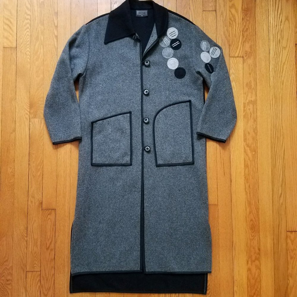 Alissa Artisan Design Gray/Black Long 100% Wool Coat Women's M